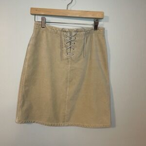 VTG 90's Guess Beige Denim Tie‎ Front Jean Skirt Women Size 27